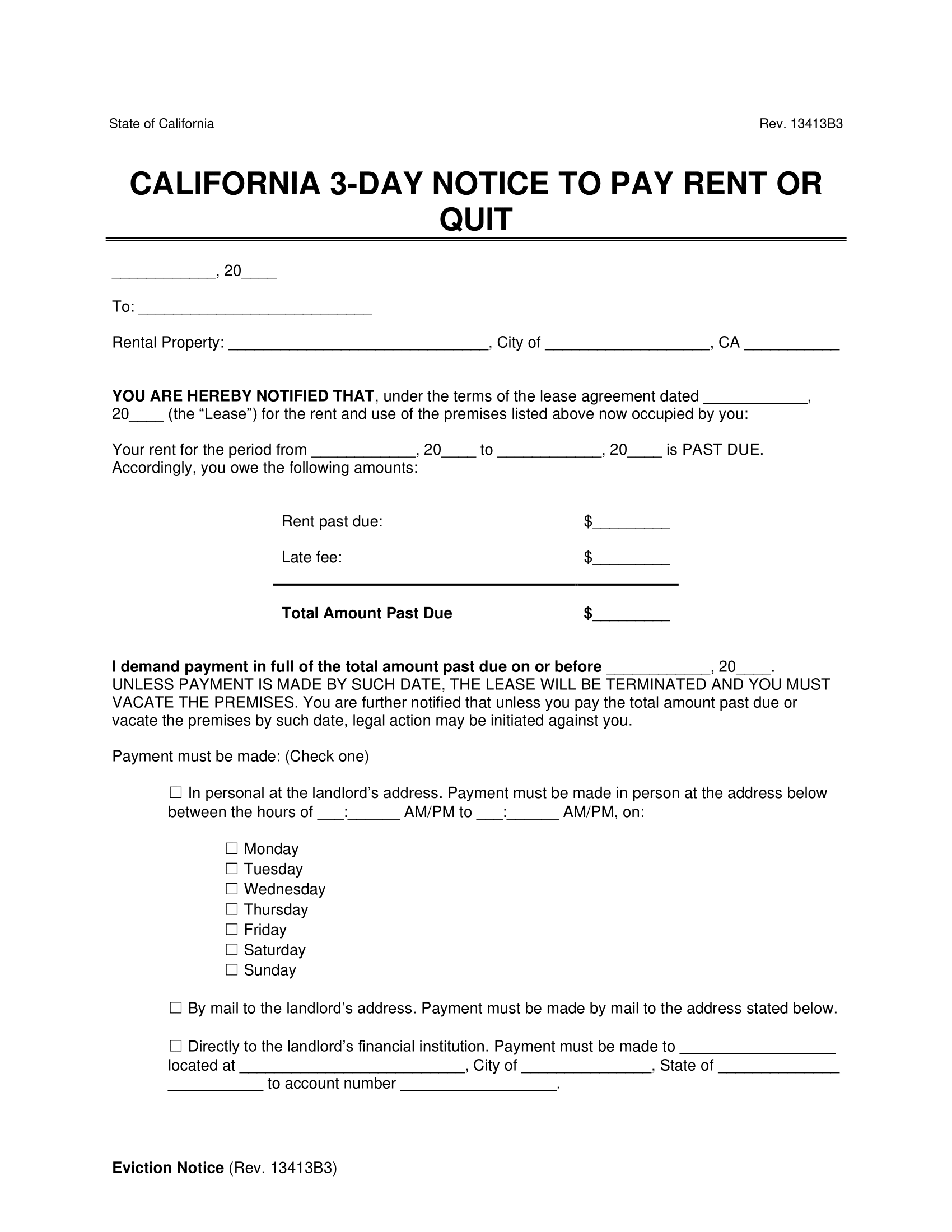 Free California Eviction Notice Forms PDF Word Downloads