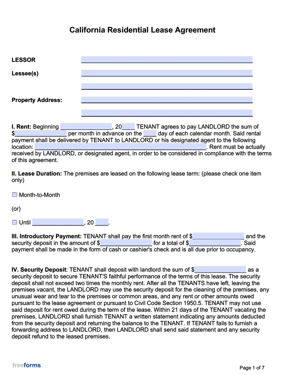 Free Printable Basic Rental Agreement