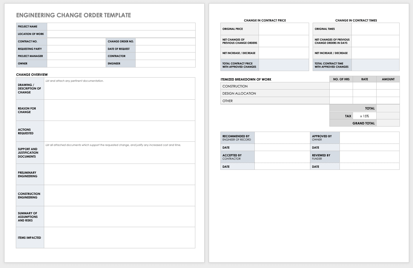 Free Printable Change Order Forms