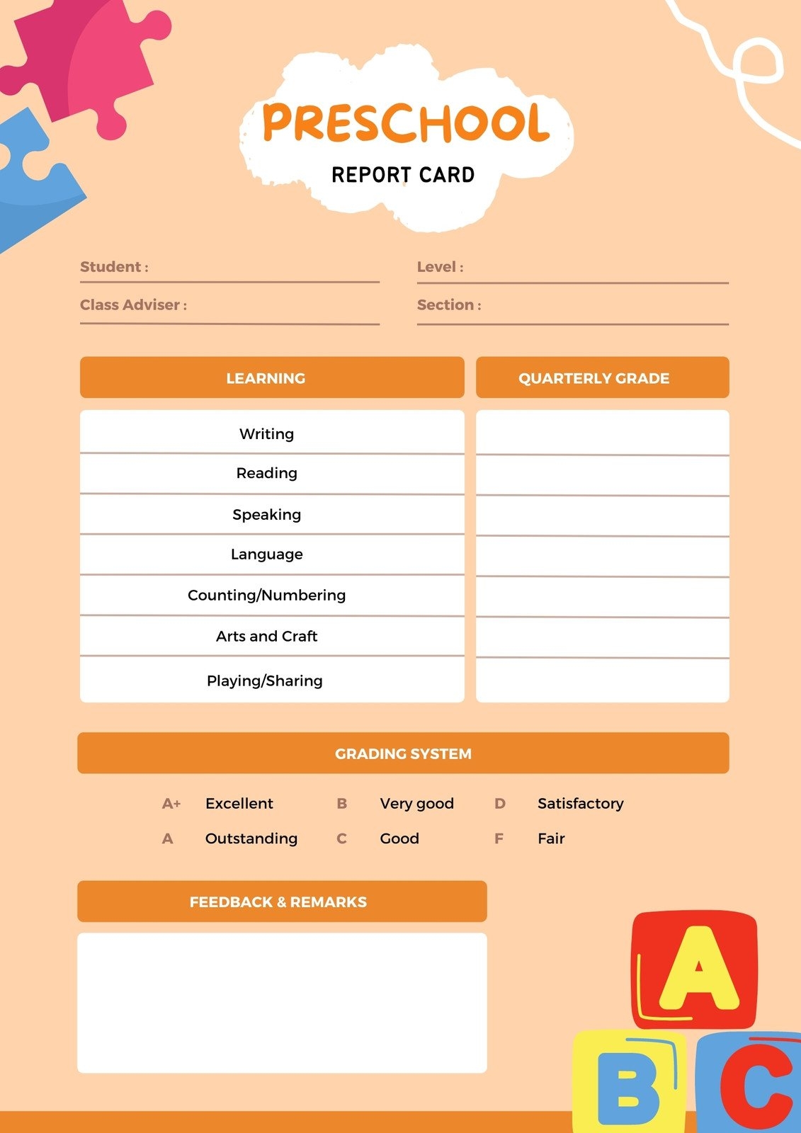 Free Preschool Daily Report Printable