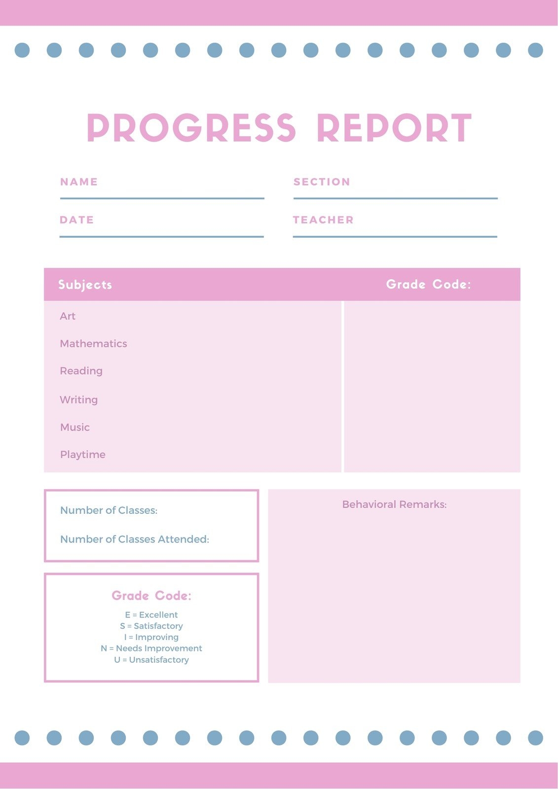 Free Custom Printable Preschool Report Card Templates Canva