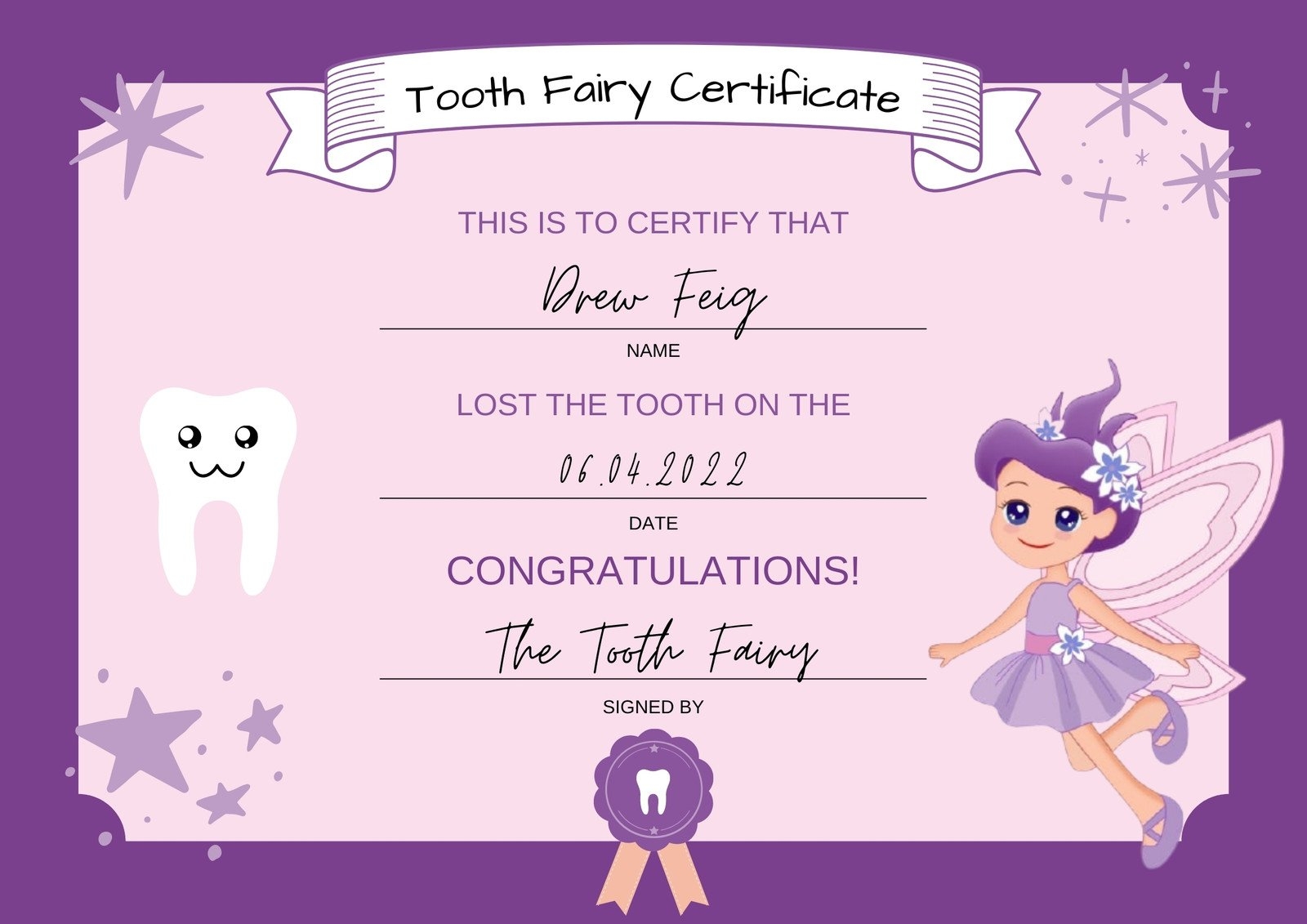 Free Customizable Tooth Fairy Certificate Templates Canva