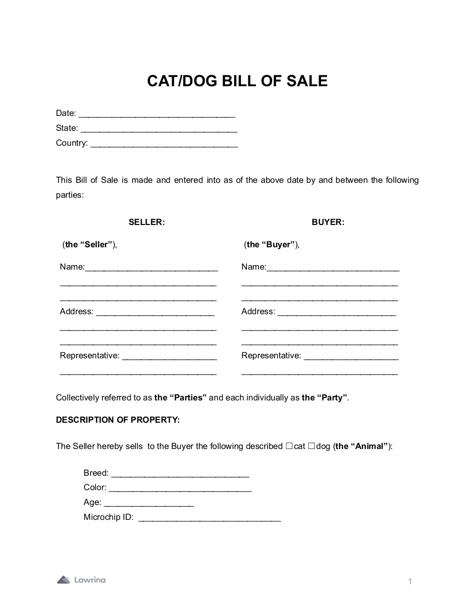 Free Dog Bill Of Sale Template Download PDF Lawrina