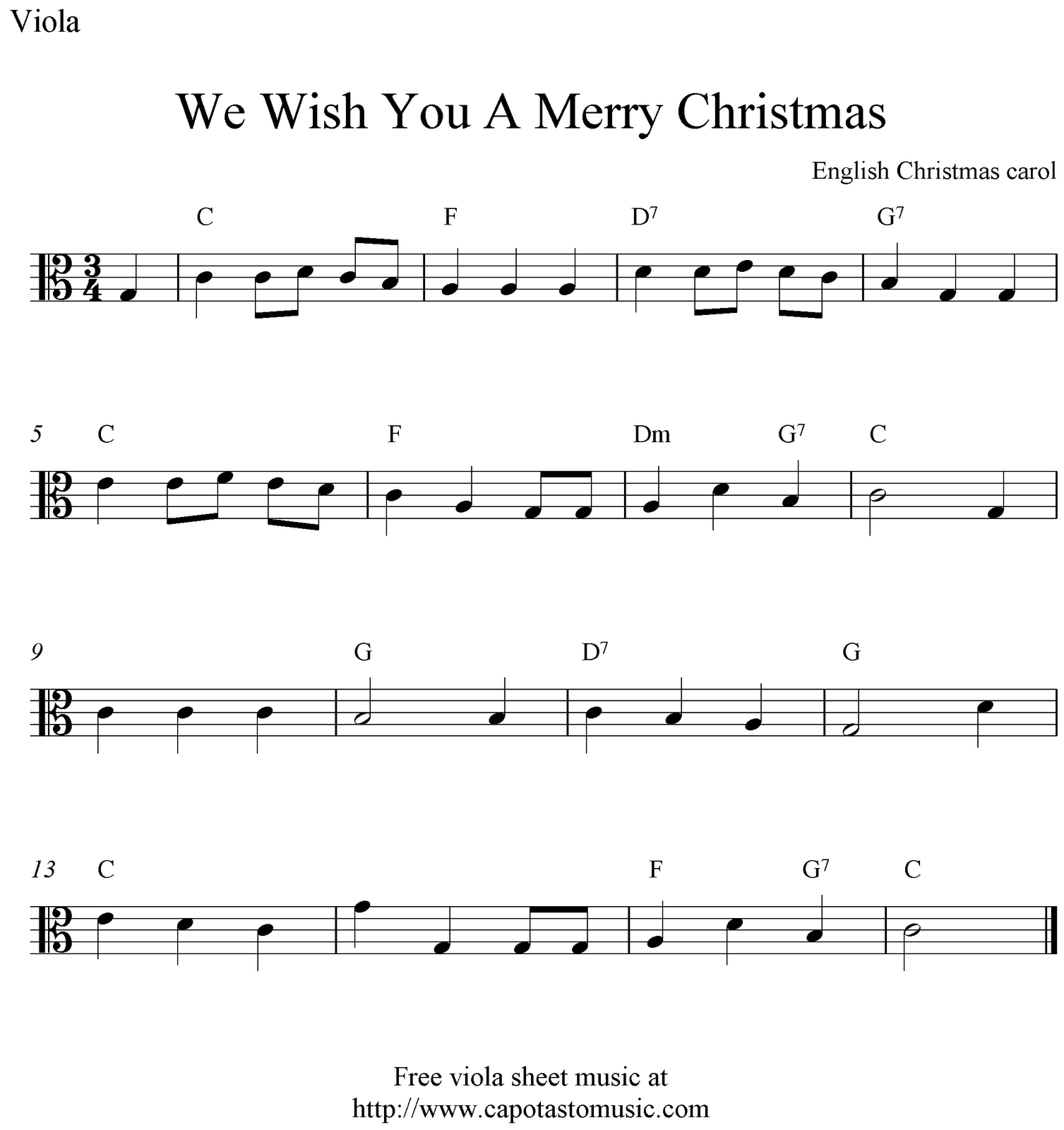 Free Easy Christmas Viola Sheet Music We Wish You A Merry Christmas
