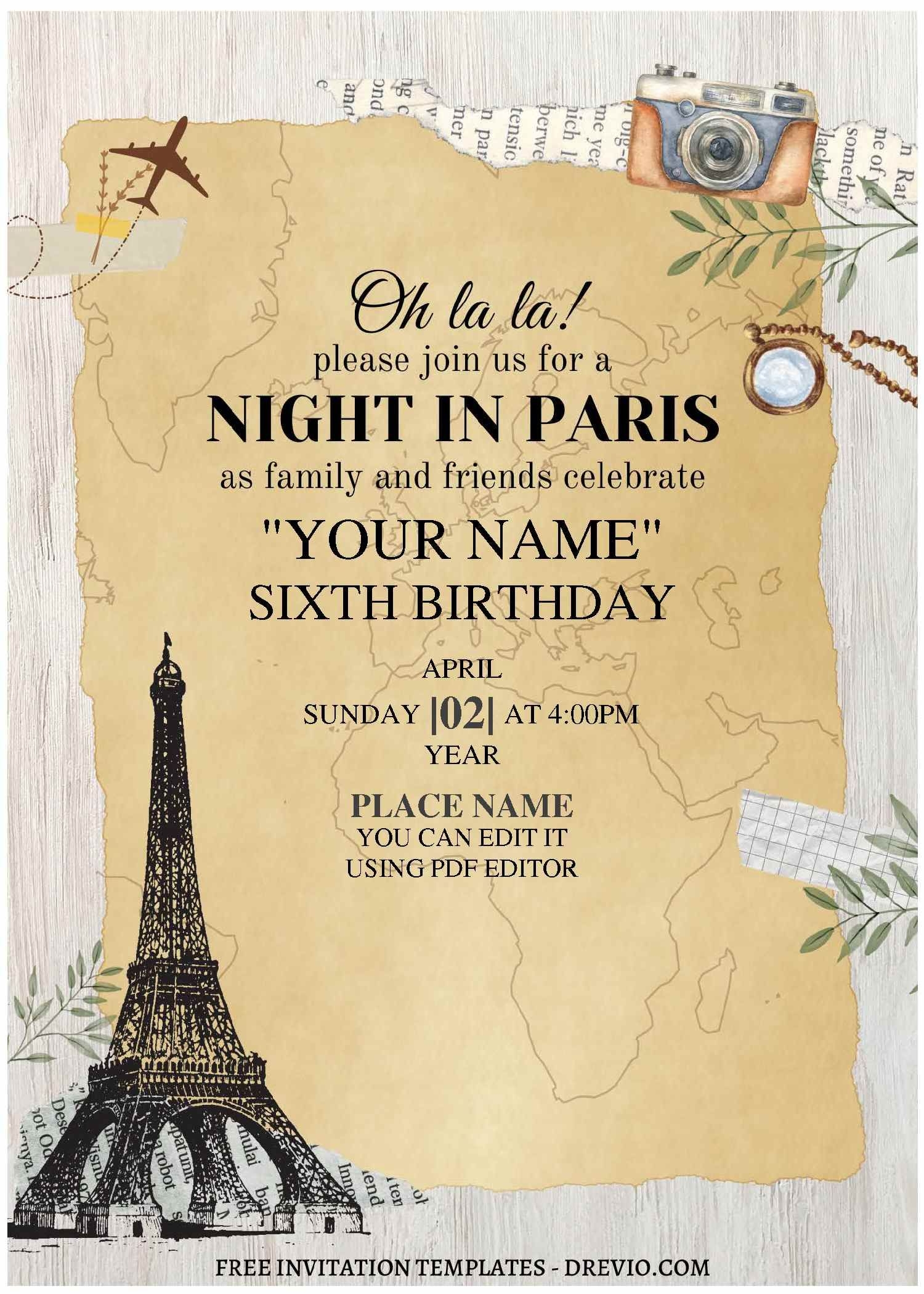 Free Editable PDF Oh La La Paris Birthday Party Invitation Templates
