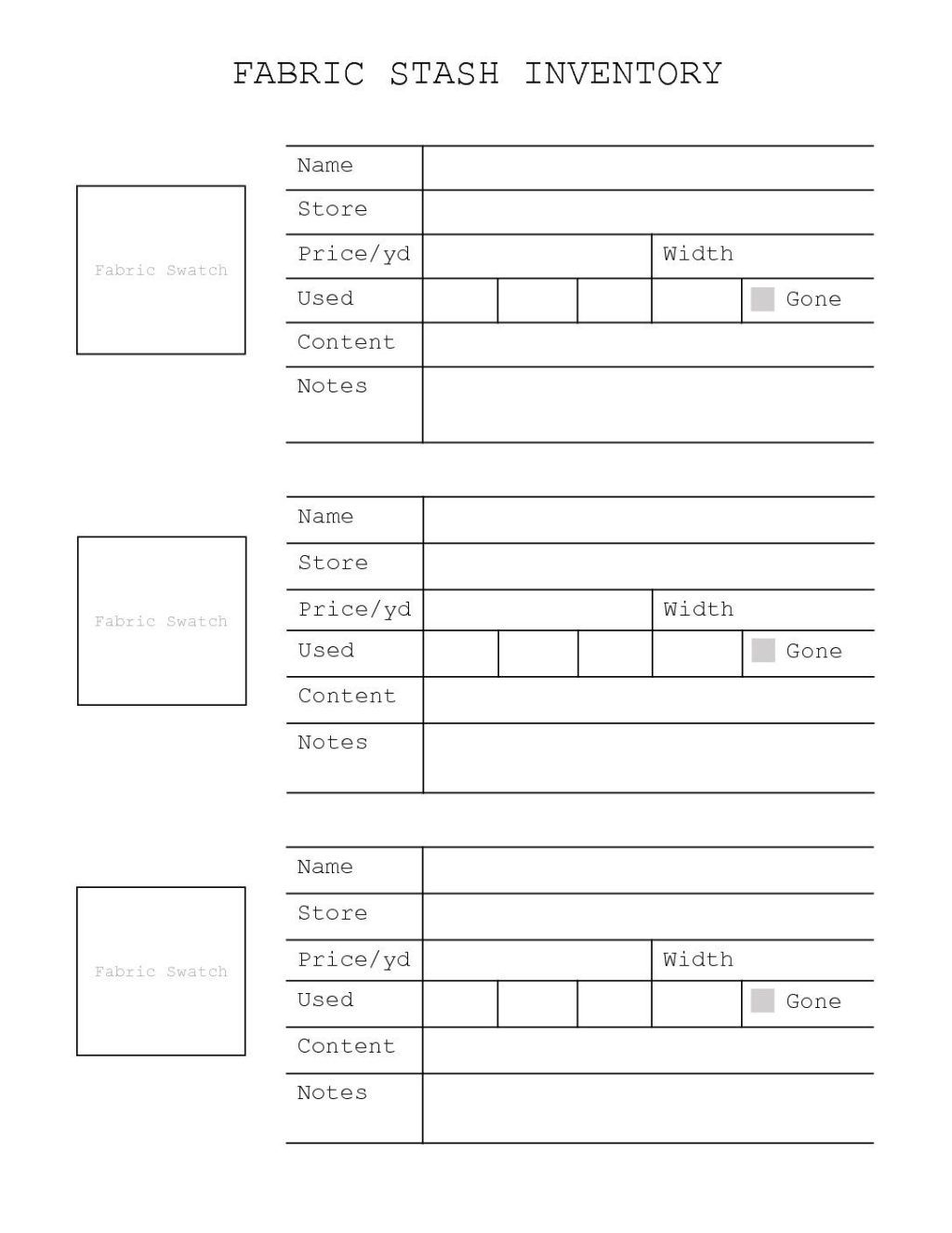Free Fabric Stash Inventory Printable The Cajun Girl
