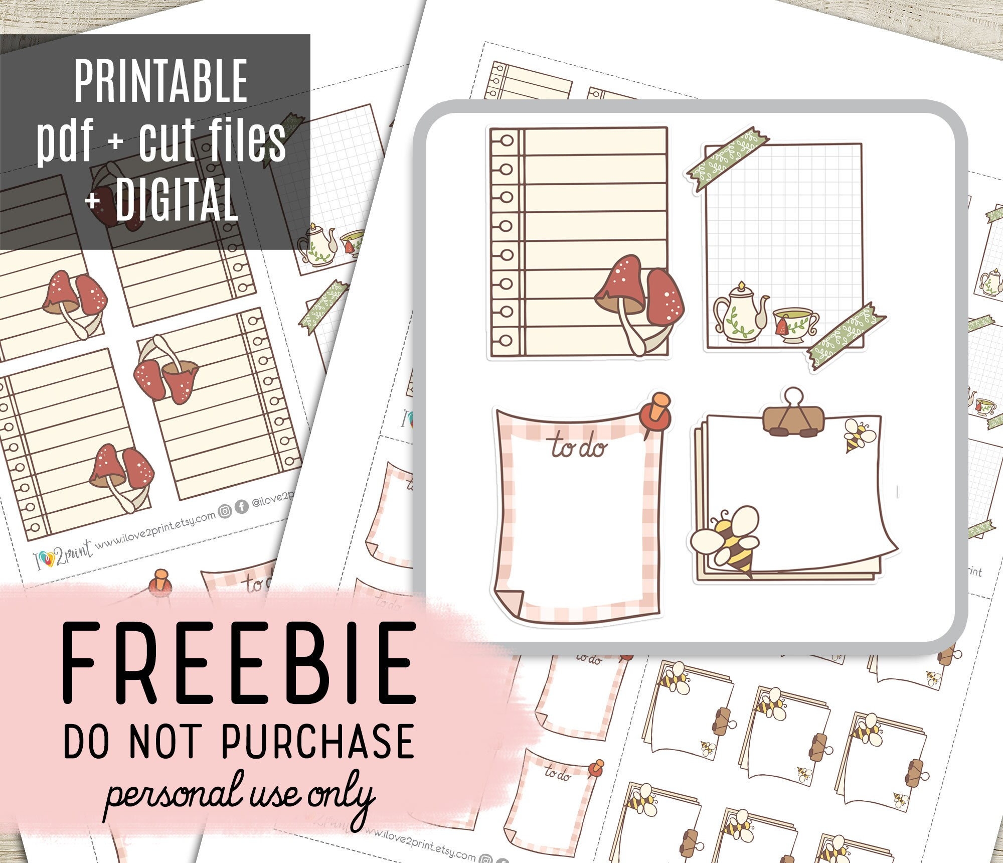 FREE Fall Notes Printable Planner Stickers Freebie Autumn Boxes Digital Stickers Goodnotes Hobonichi CUT FILES Etsy