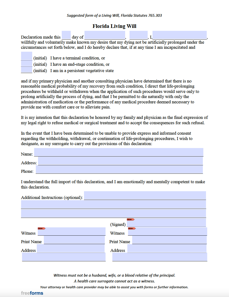 Free Printable Living Will Form
