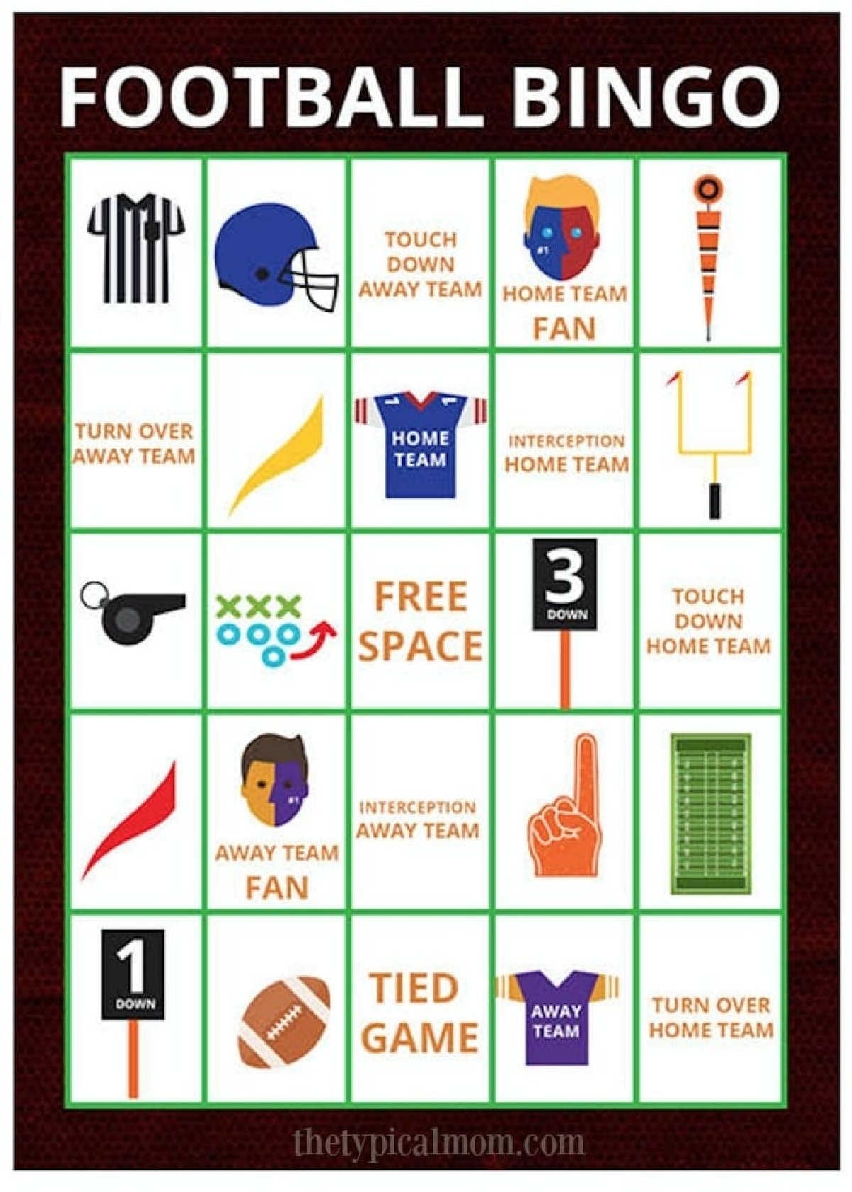 Free Football Bingo Printable Free Super Bowl Bingo Game PDf