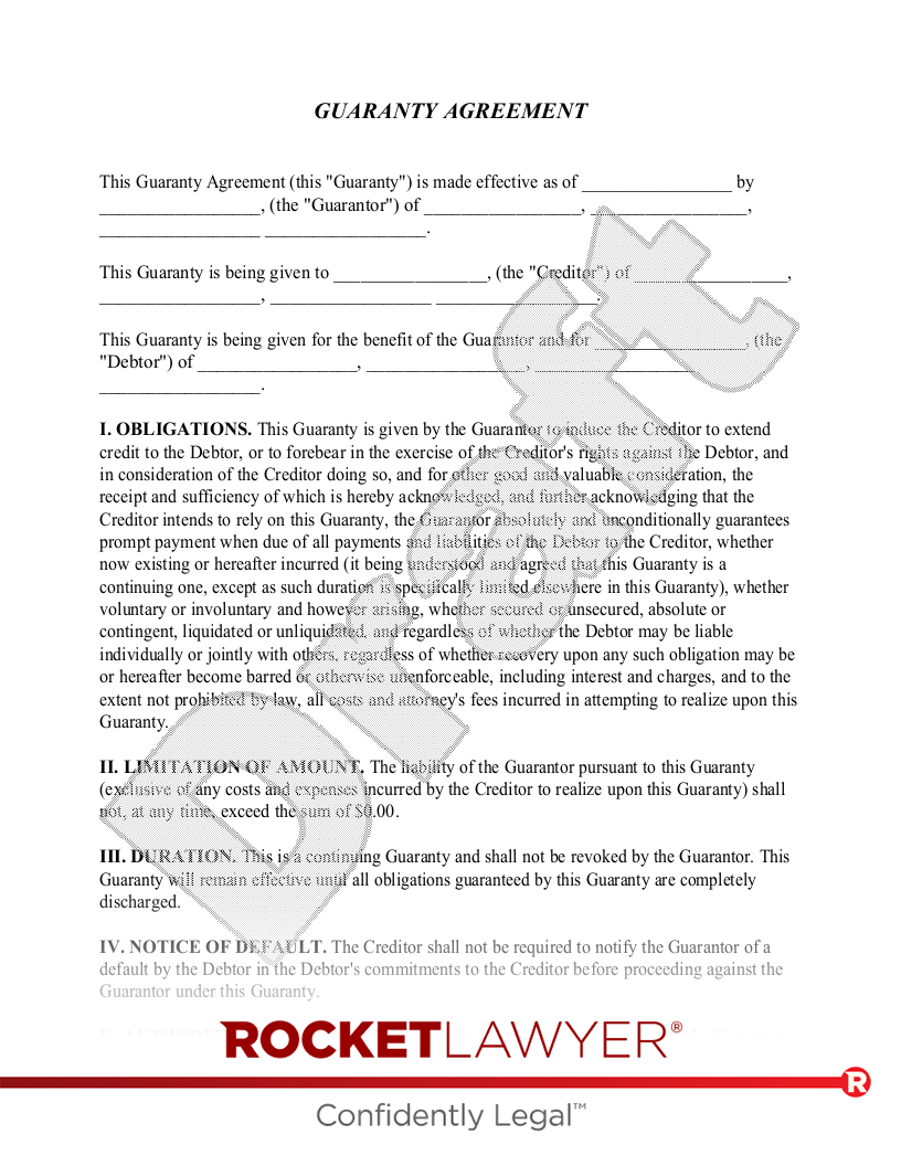 Free Guaranty Agreement Template FAQs Rocket Lawyer
