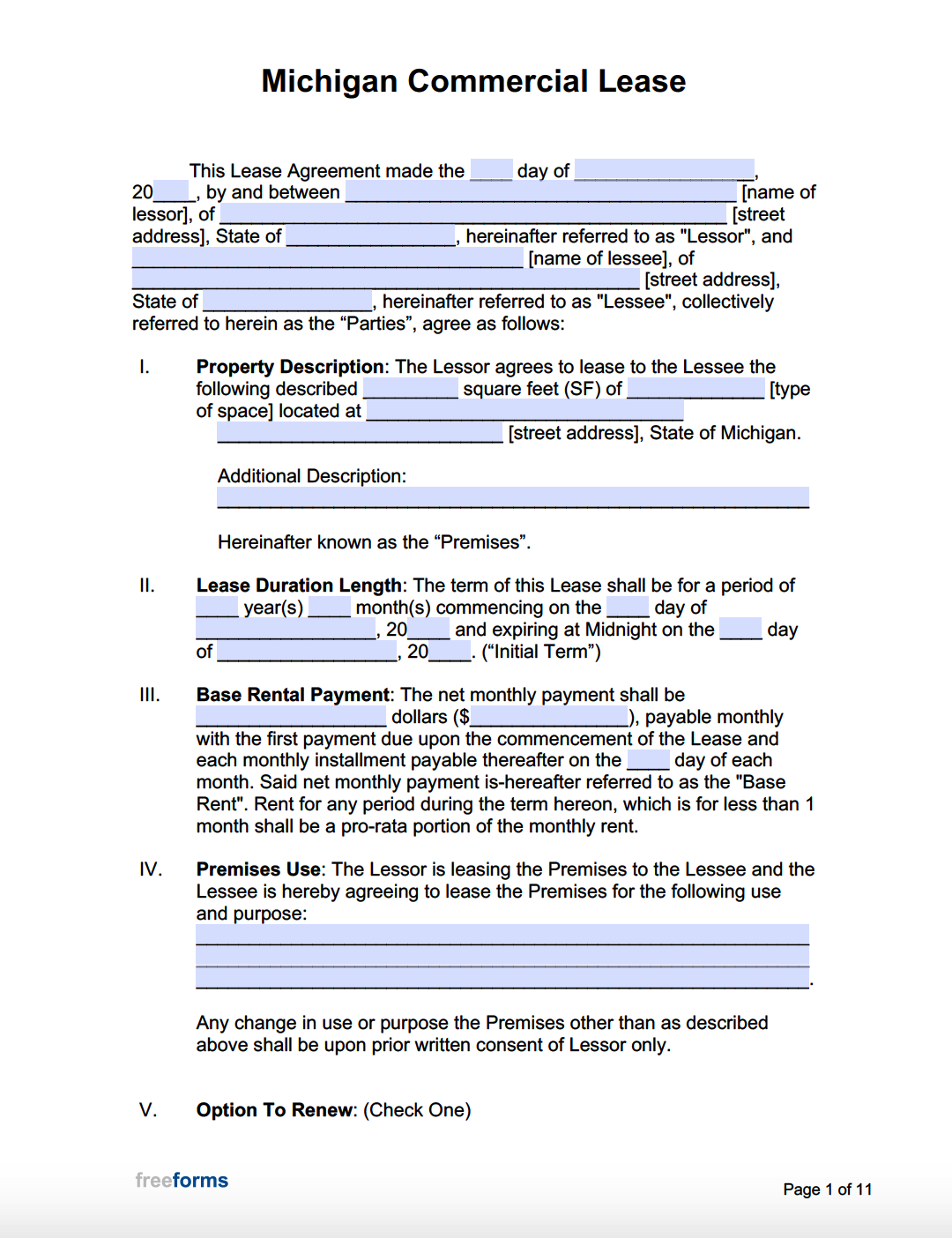 Free Michigan Commercial Lease Agreement Template PDF Word