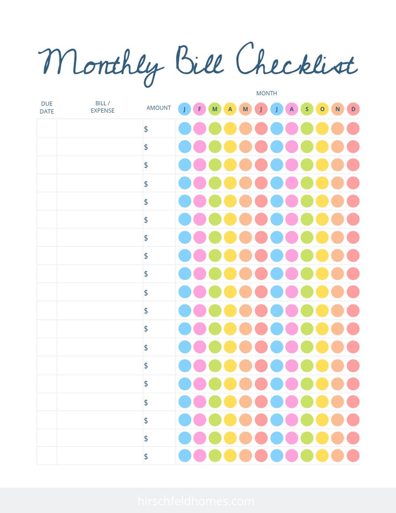 Bill Pay Checklist Free Printable