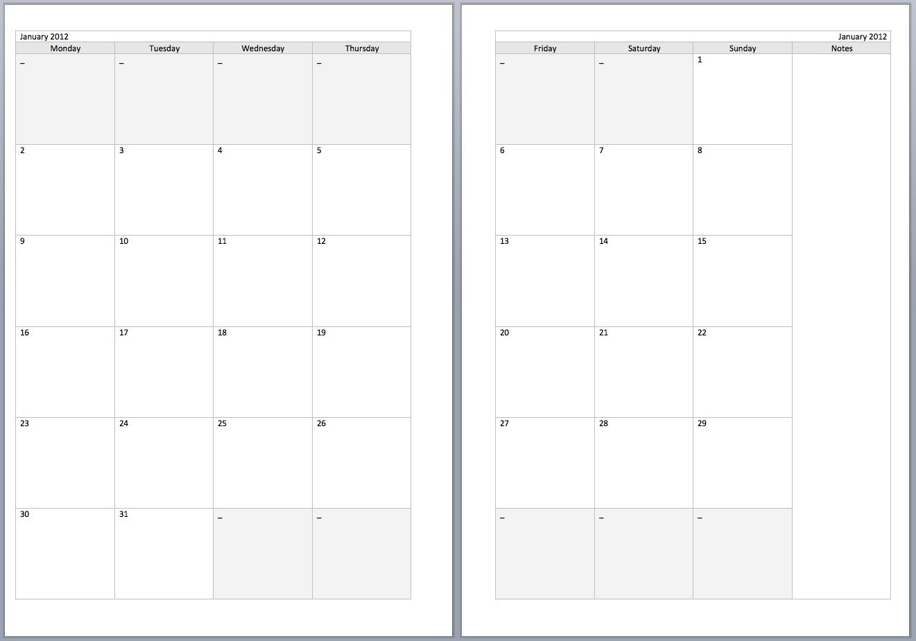 Free Monthly Filofax Diary Templates For A5 And Personal Sizes