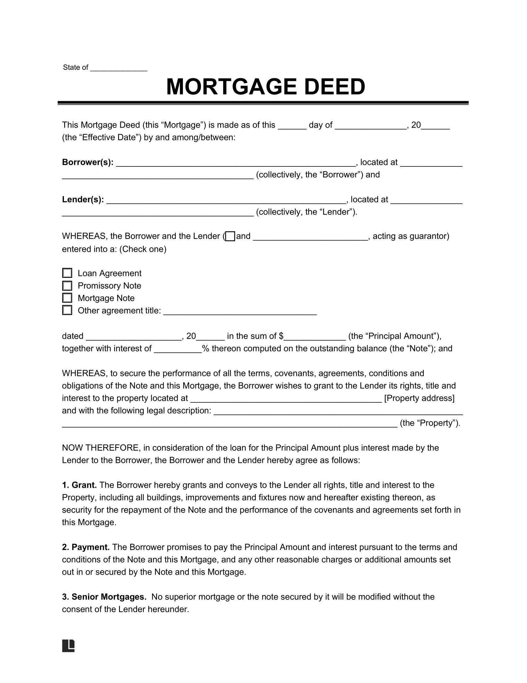 Free Mortgage Deed Template PDF Word