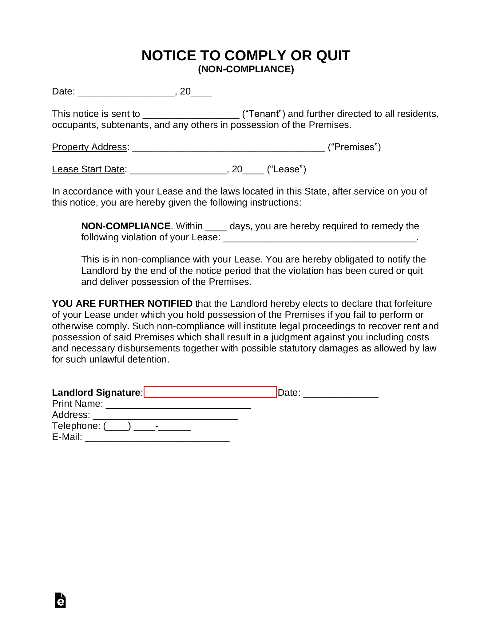 Free Notice To Comply Or Vacate Eviction Form PDF Word EForms
