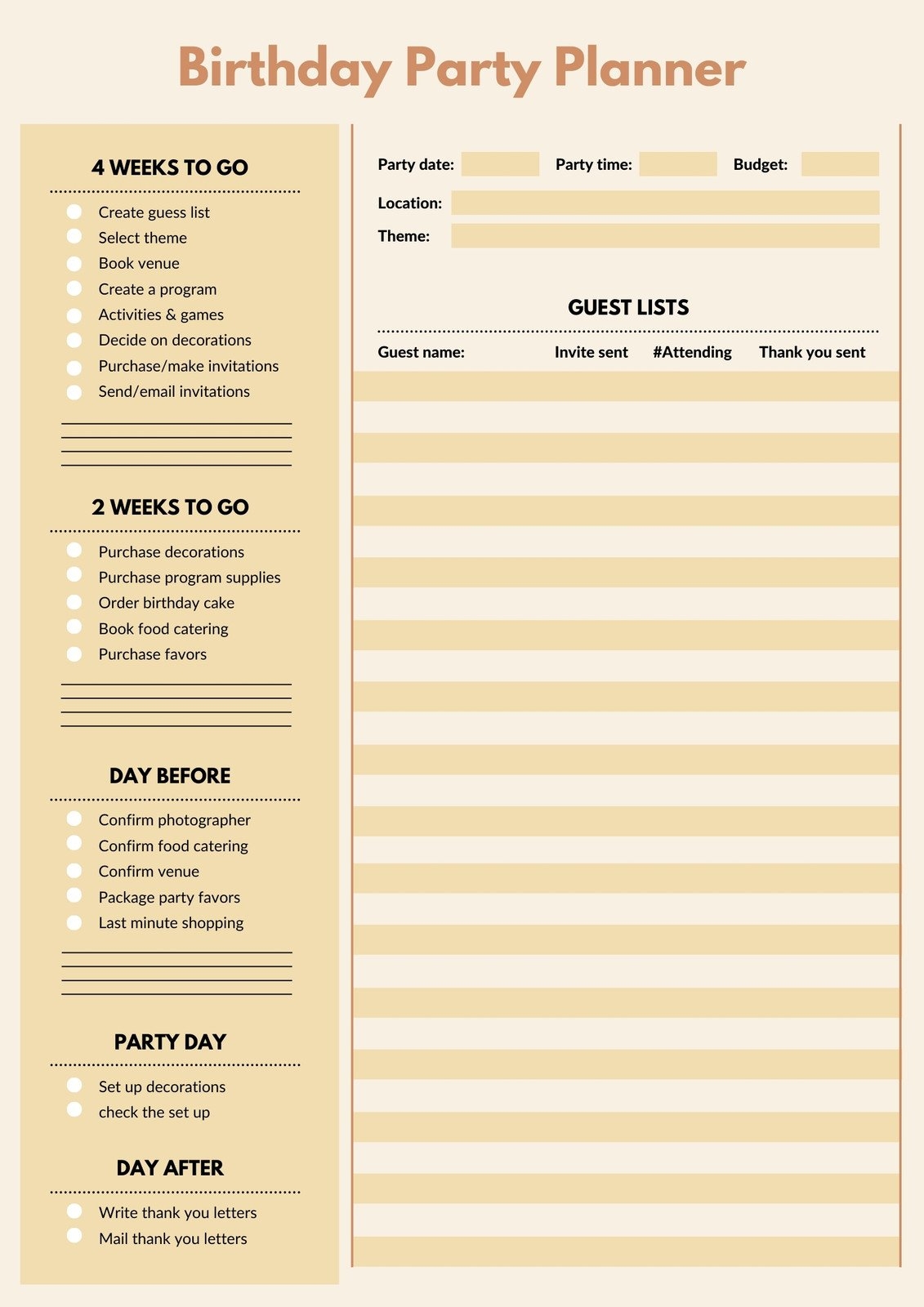 Free Party Planner Templates To Customize And Print Canva