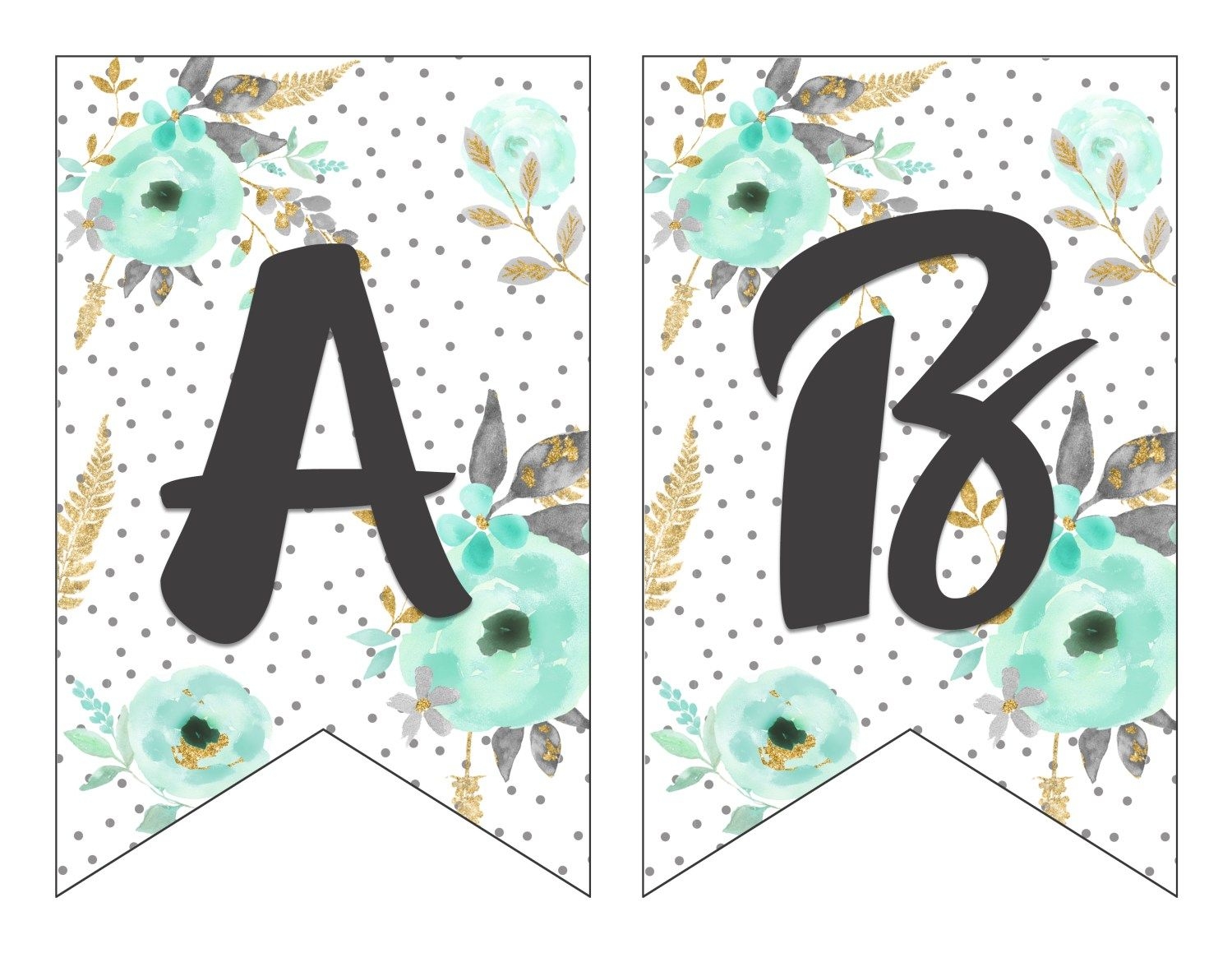 Free Printable Alphabet Banner MINT GOLD 
