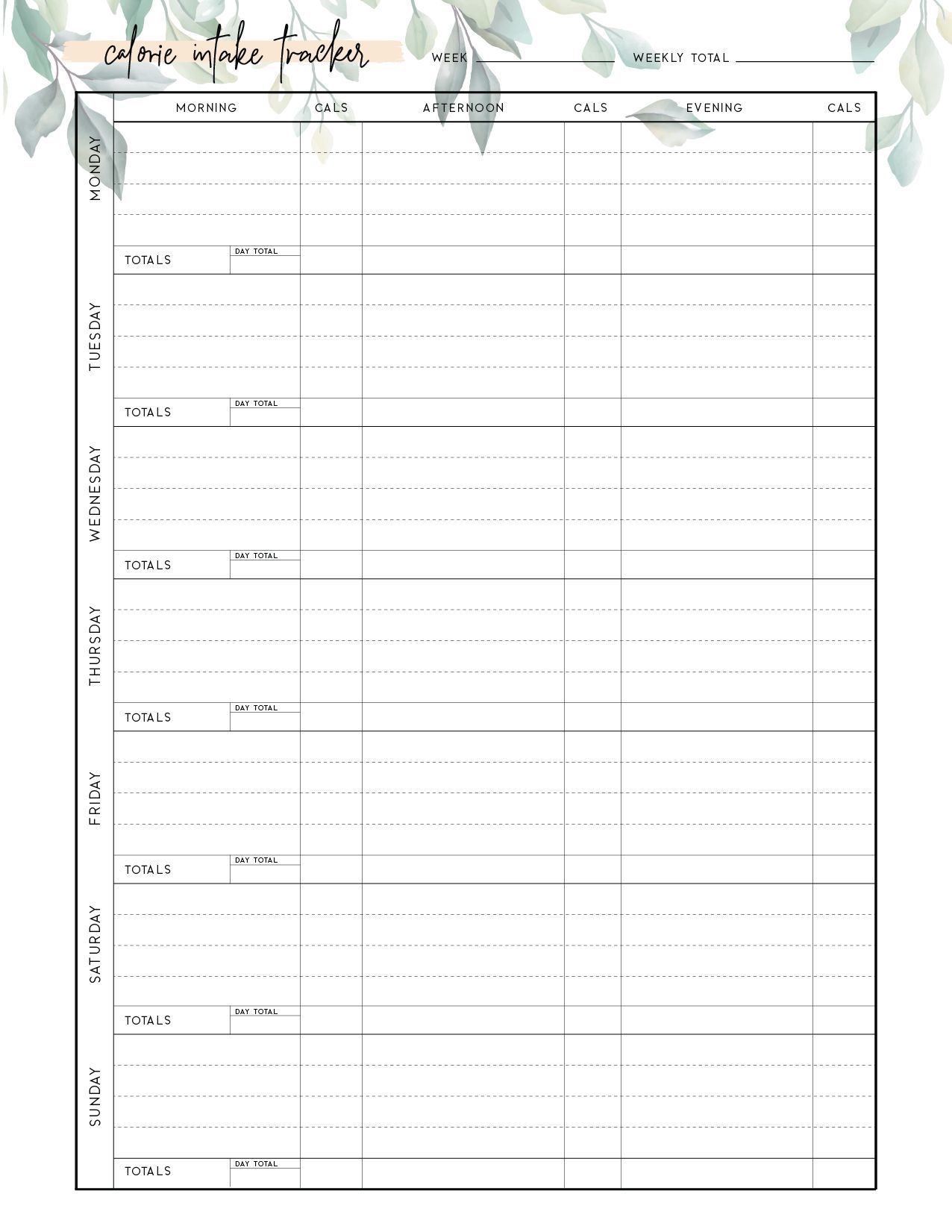 Free Printable Calorie Tracker