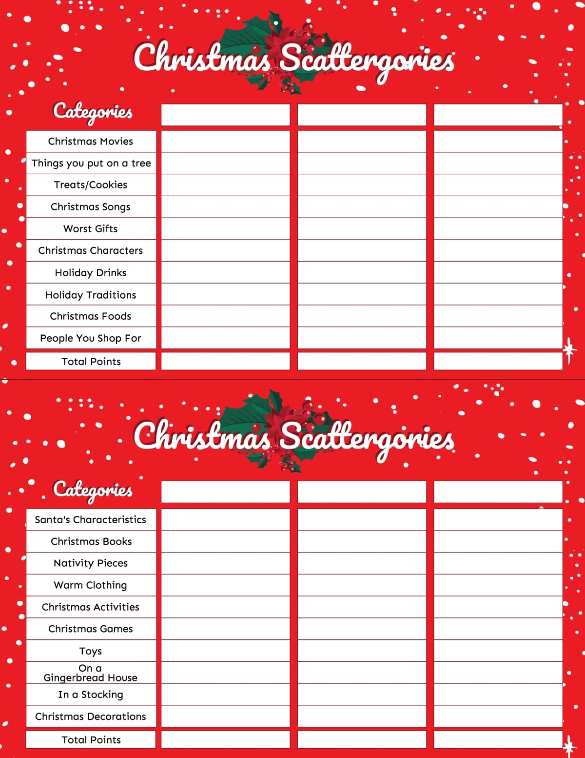 Free Printable Christmas Scattergories Game Play Party Plan