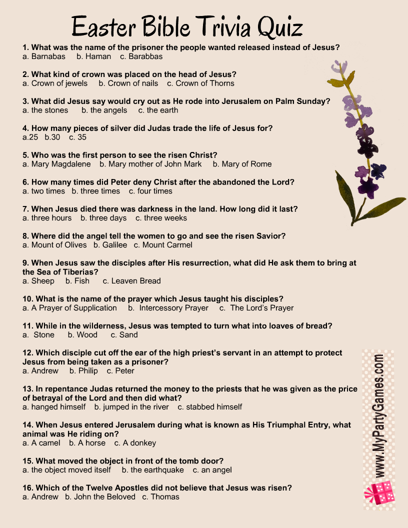 Free Printable Easter Bible Trivia Quiz With Answer Key