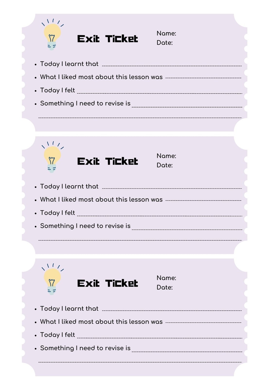 Cute Printable Free Exit Tickets