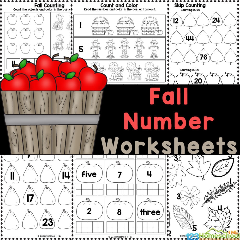 FREE Printable Fall Math Number Worksheets For Preschool Kindergarten