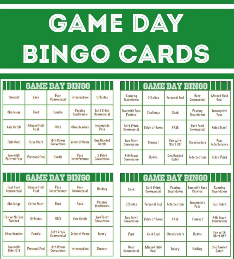 Free Printable Football Bingo Cards Play Party Plan