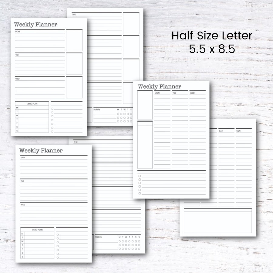 Free Printable Half Size Weekly Planner Krafty Planner
