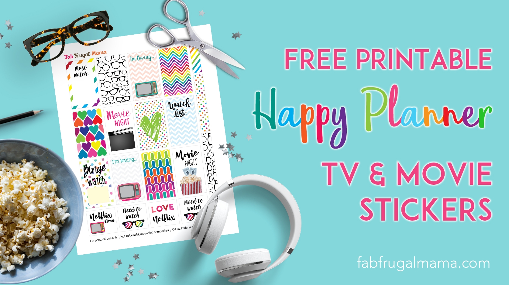 Free Printable Happy Planner TV Movie Stickers Fab Frugal Mama