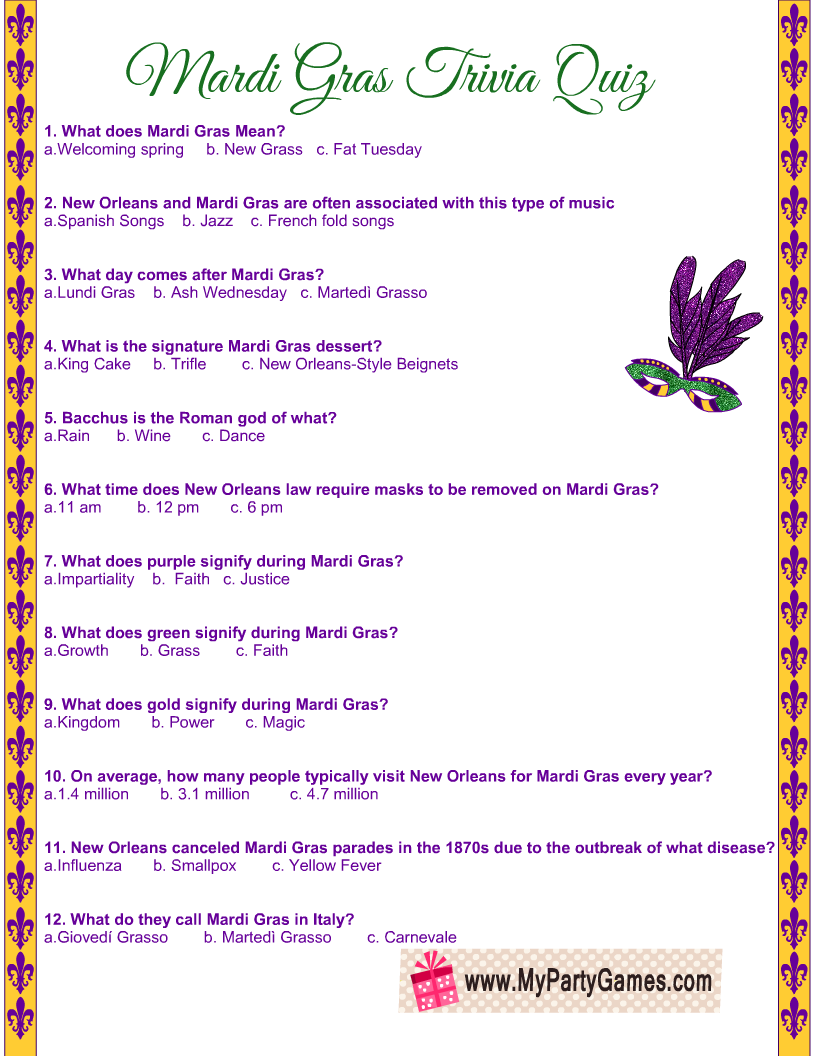 Mardi Gras Free Printable Games