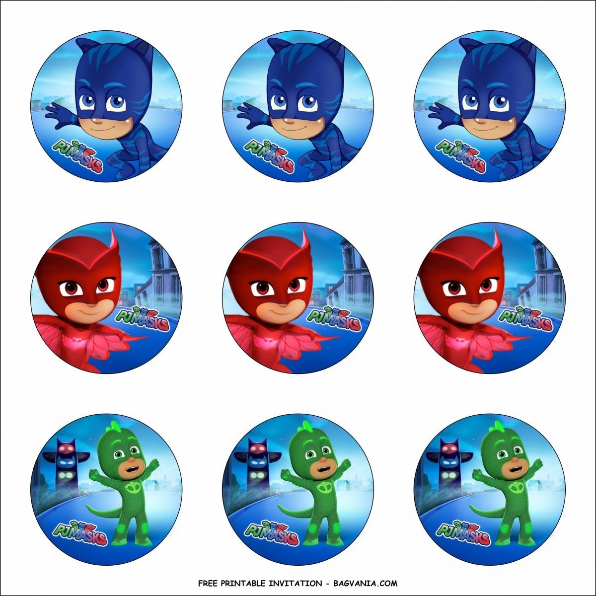 Free Printable PJ Masks Birthday Party Kits Template