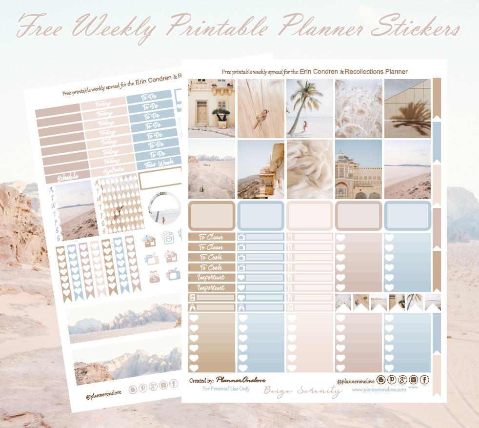 FREE PRINTABLE PLANNER STICKERS FOR ERIN CONDREN RECOLLECTIONS PLANNER Beige Serenity Planner Onelove