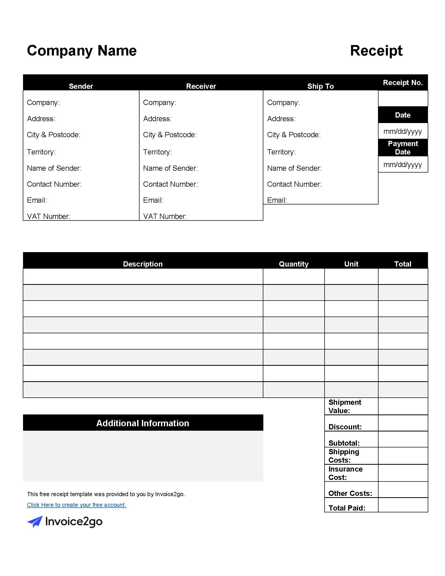 Free Printable Receipt Templates Invoice2go