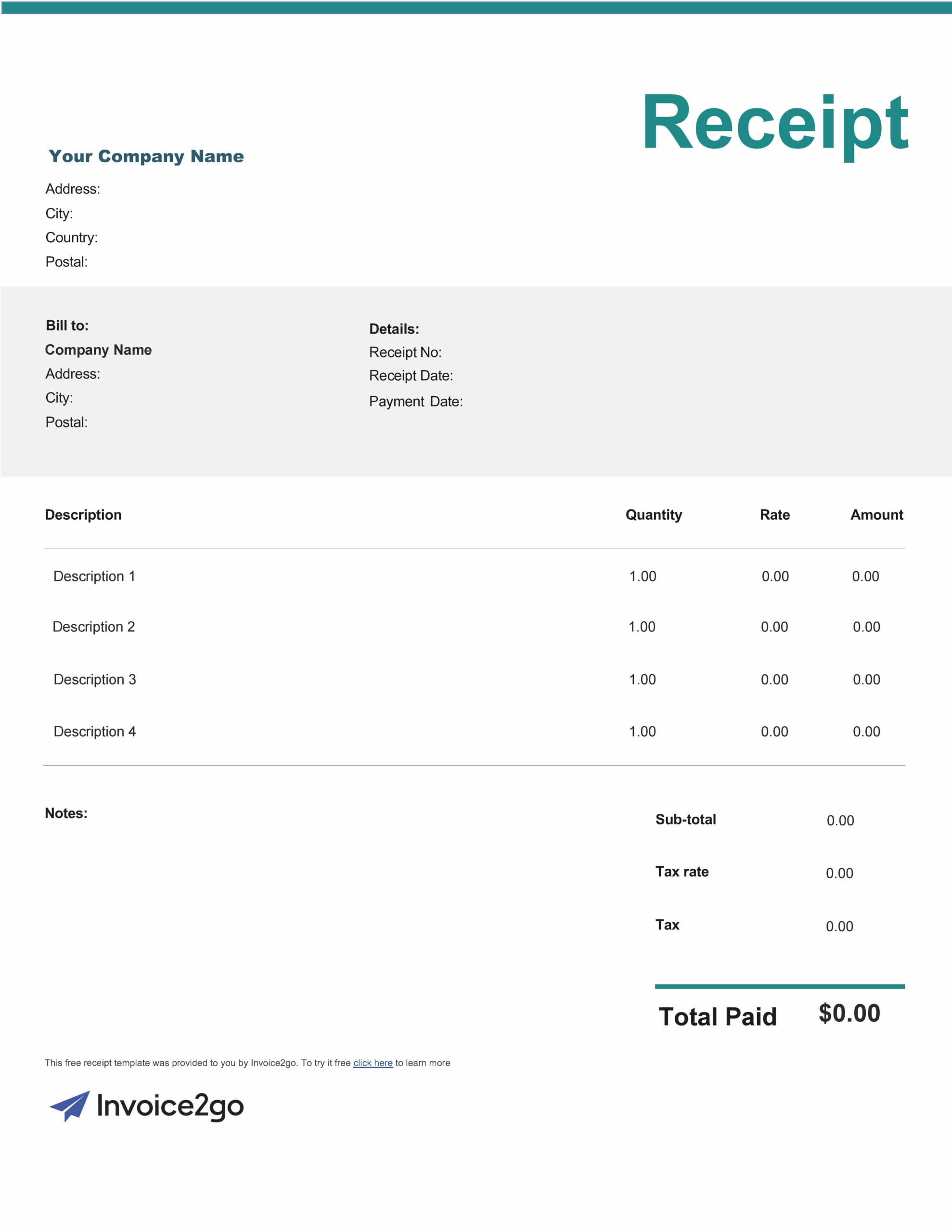 Free Printable Receipt Templates Invoice2go