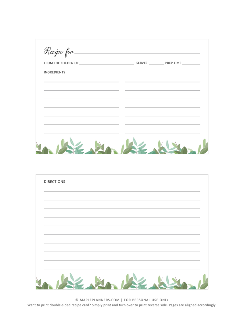 Free Printable Recipe Cards Template 4x6