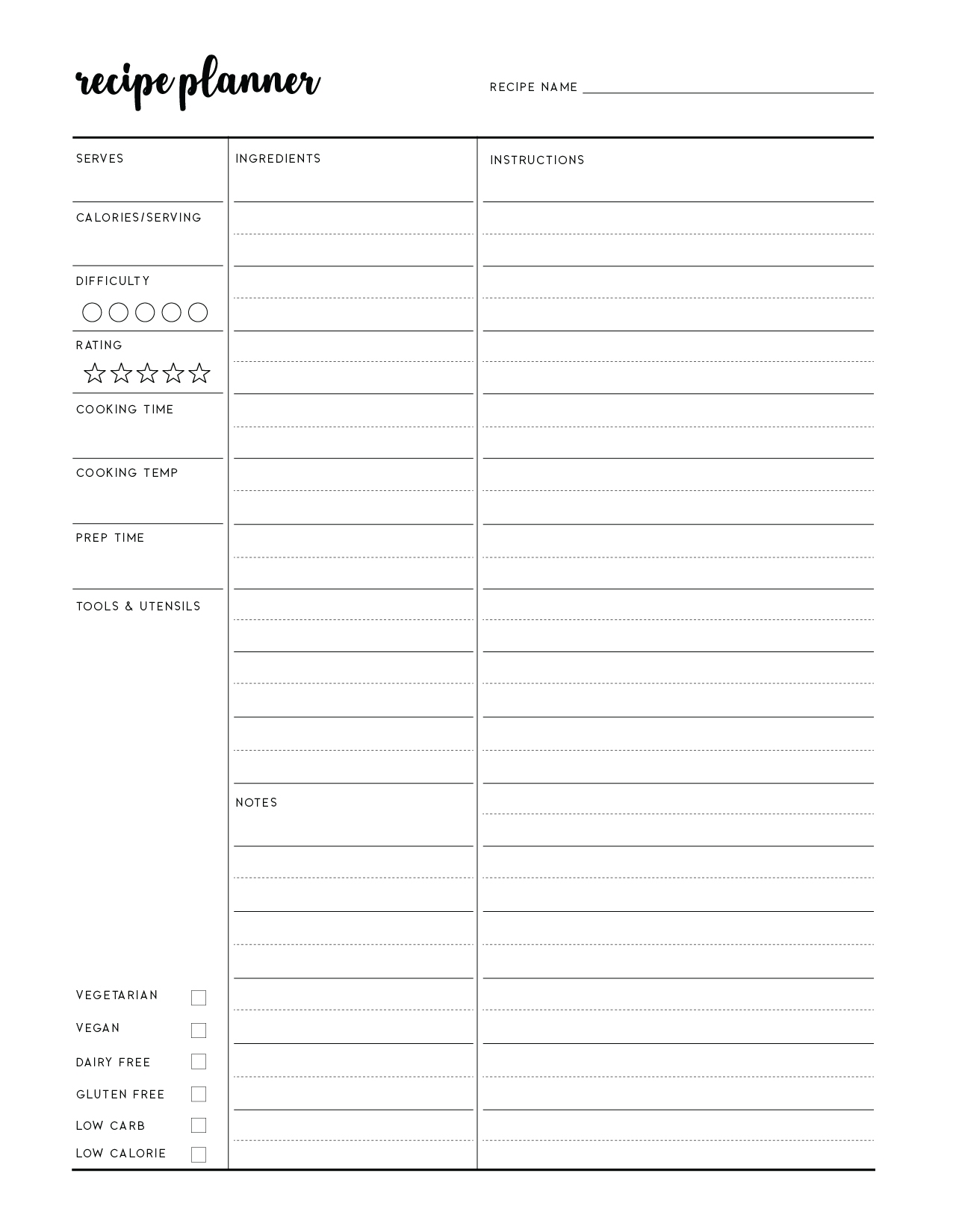 Free Printable Recipe Templates World Of Printables