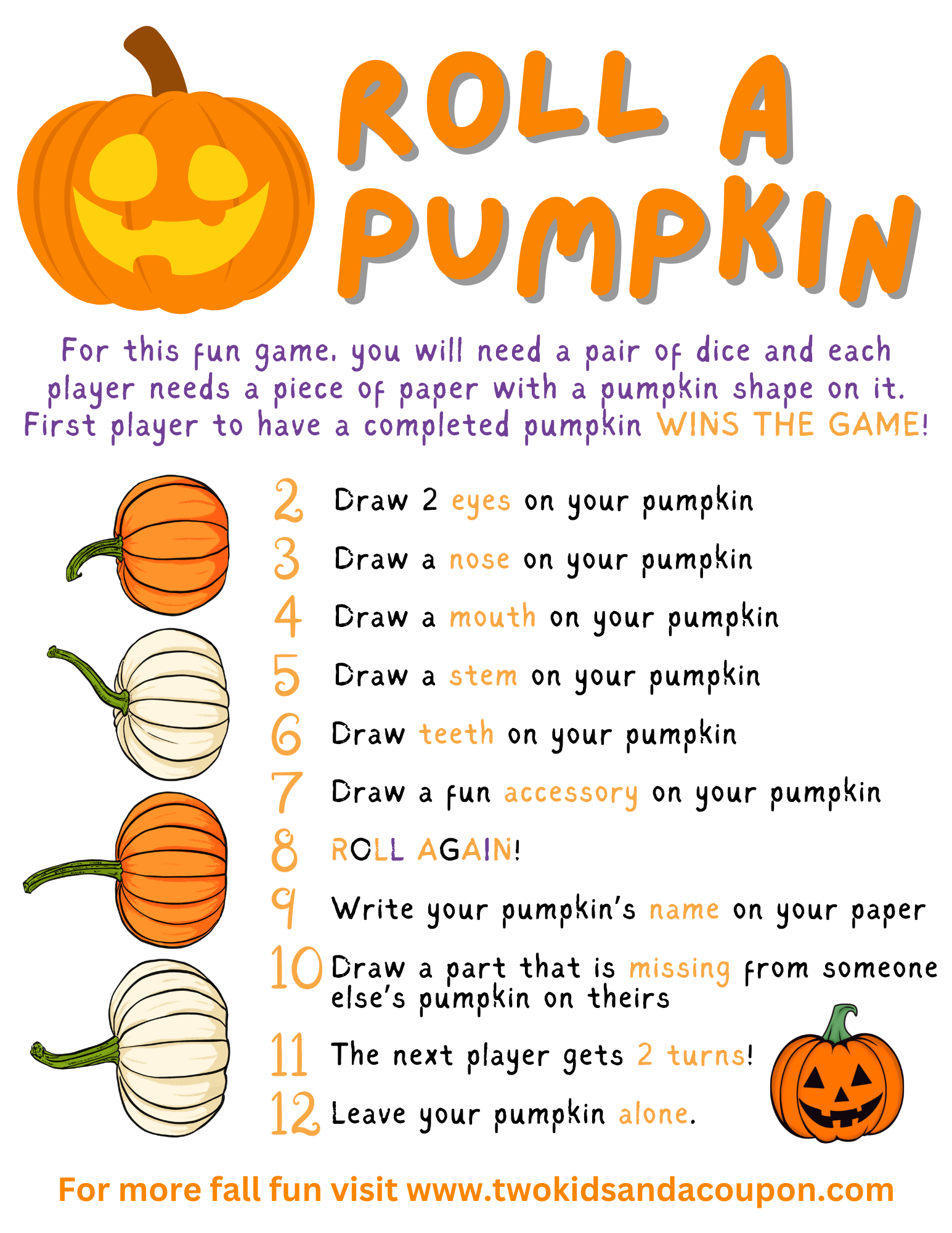 Free Printable Halloween Dice Activities