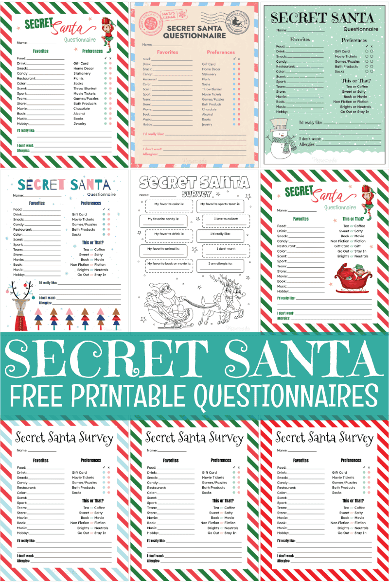 Secret Santa Free Printable Sheets