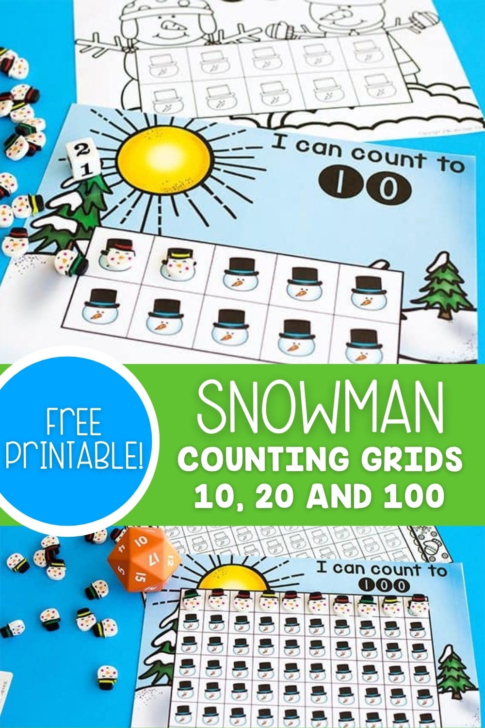 Free Printable Snowman Counting Grids To 10 20 100