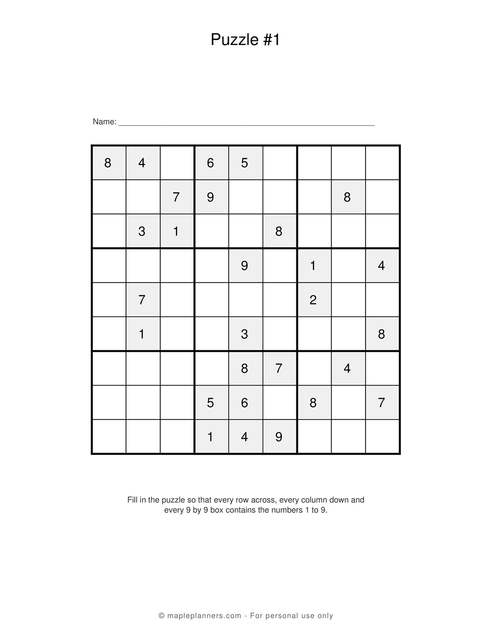 Free Printable Sudoku Puzzles Perfect Memory And Brain Games