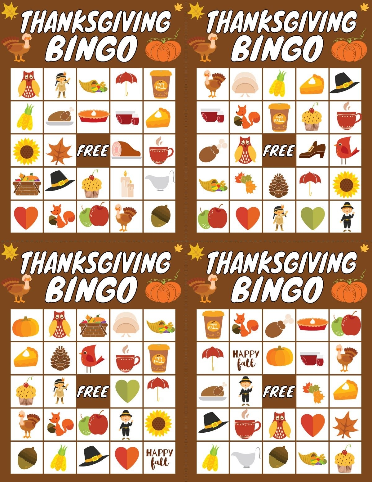 Free Printable Thanksgiving Bingo Game 20 Cards Play Party Plan
