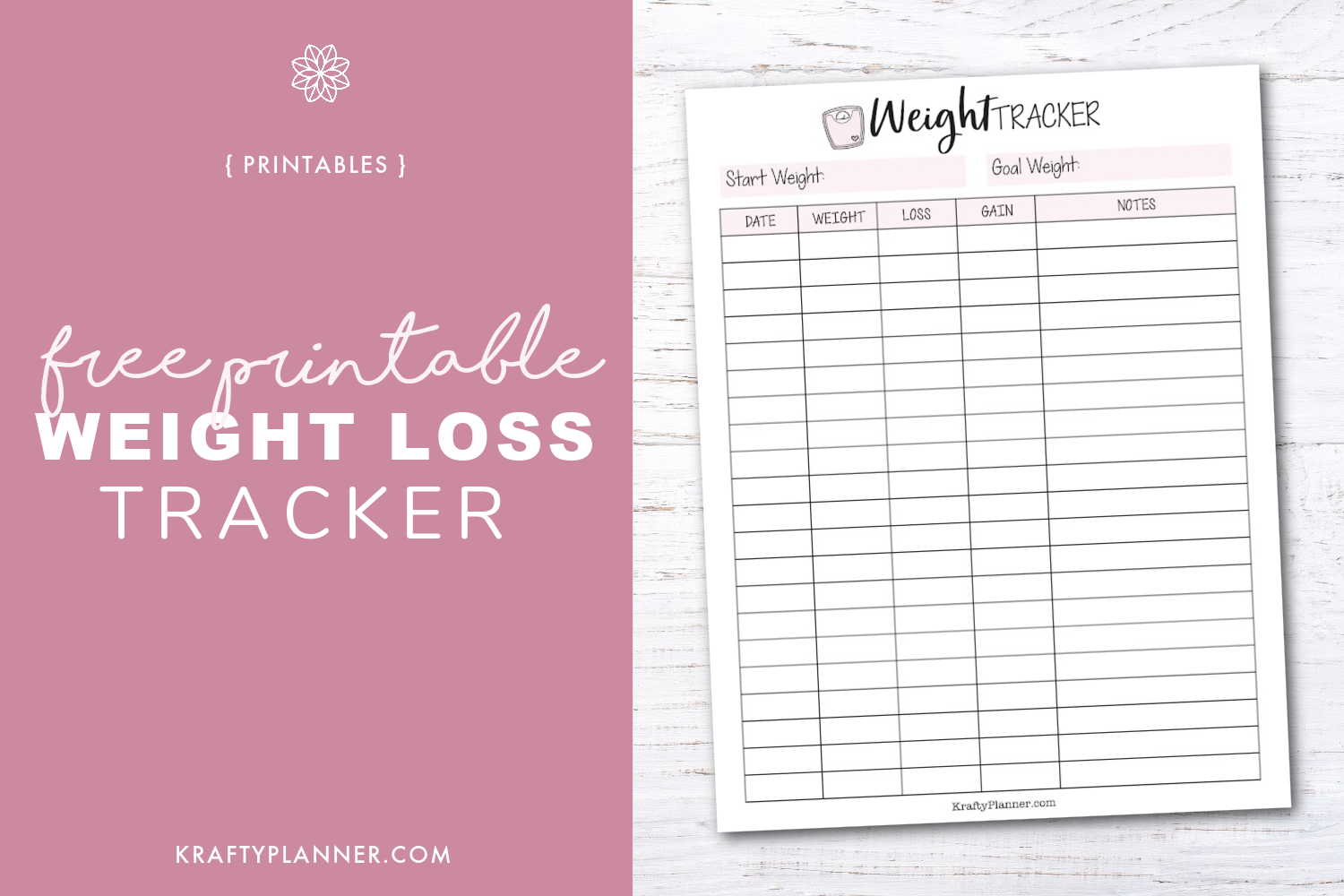 Free Printable Weight Loss Tracker Krafty Planner