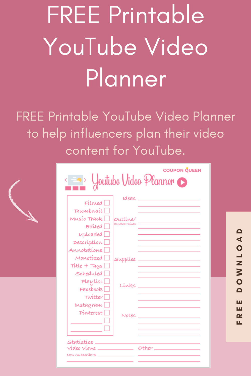 FREE Printable YouTube Video Planner