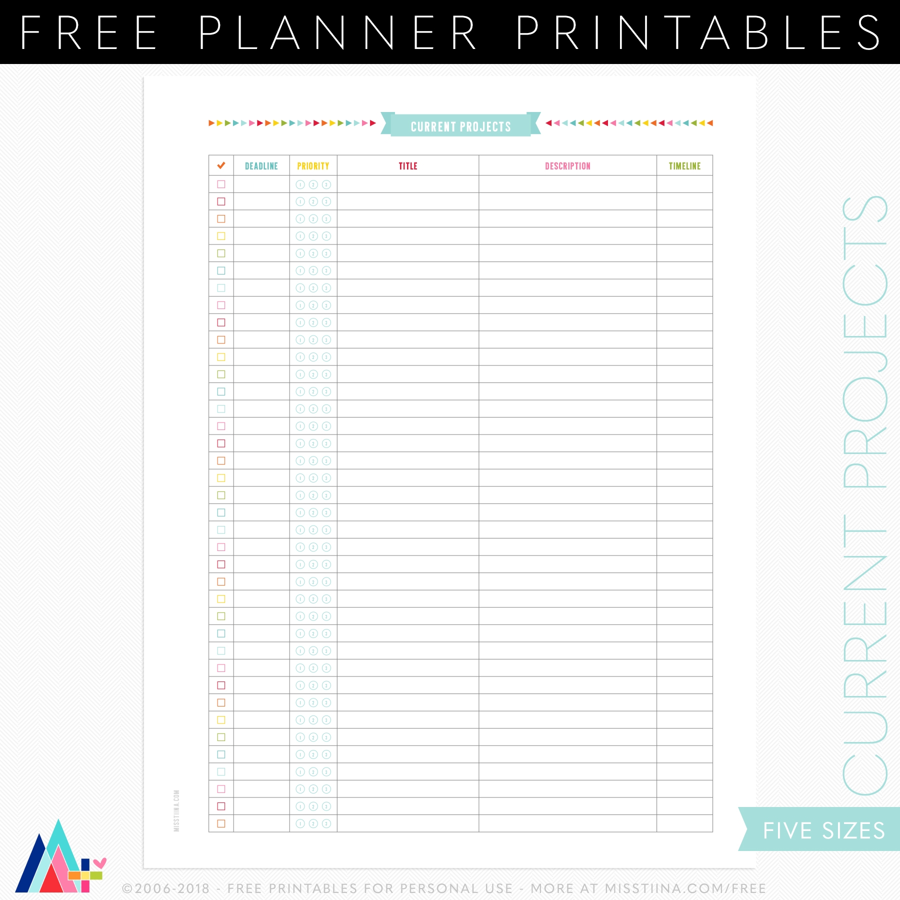 FREE Project Planner Current Projects Planner Page Printables Miss Tiina