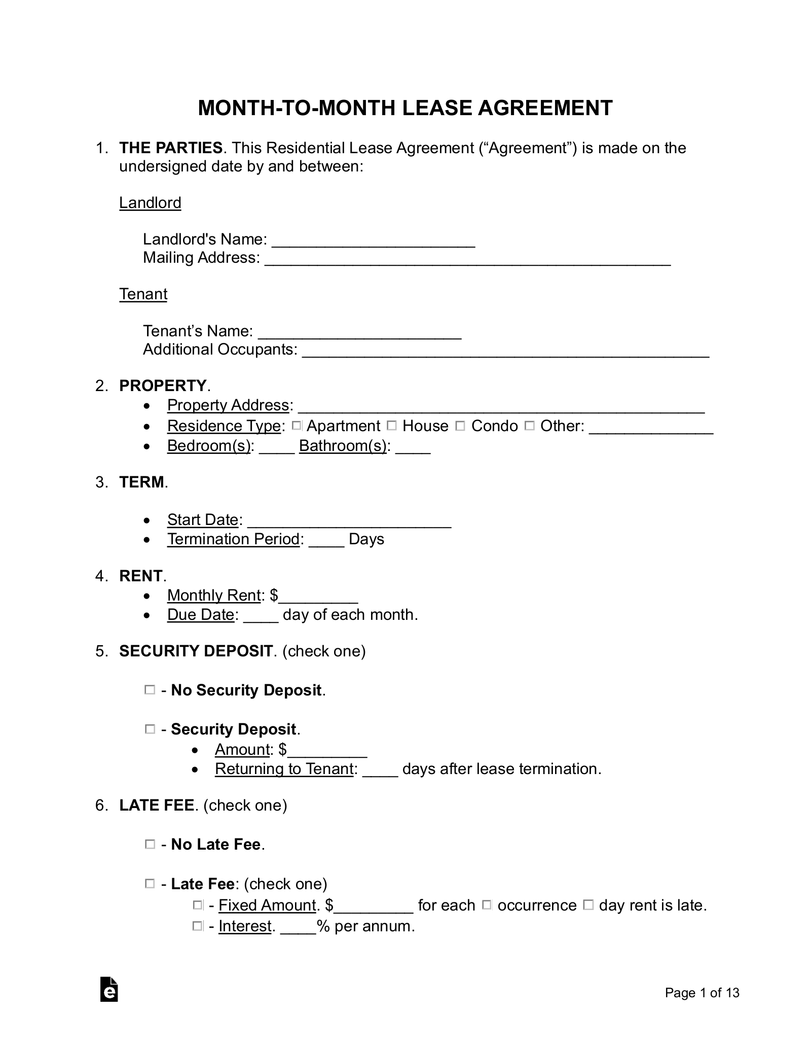Free Rental Lease Agreement Templates PDF Word EForms