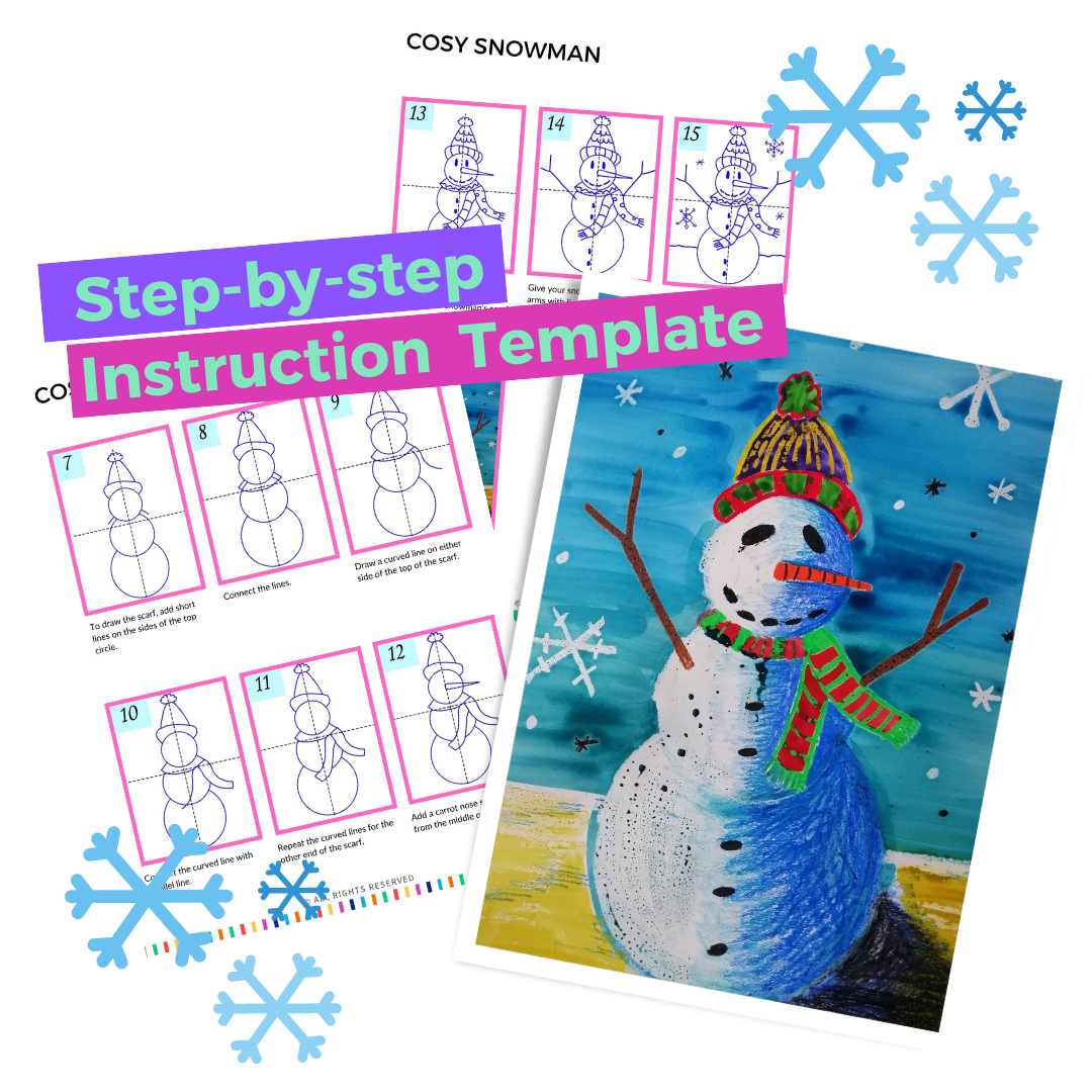 FREE Snowman Art Lesson Drawing Template