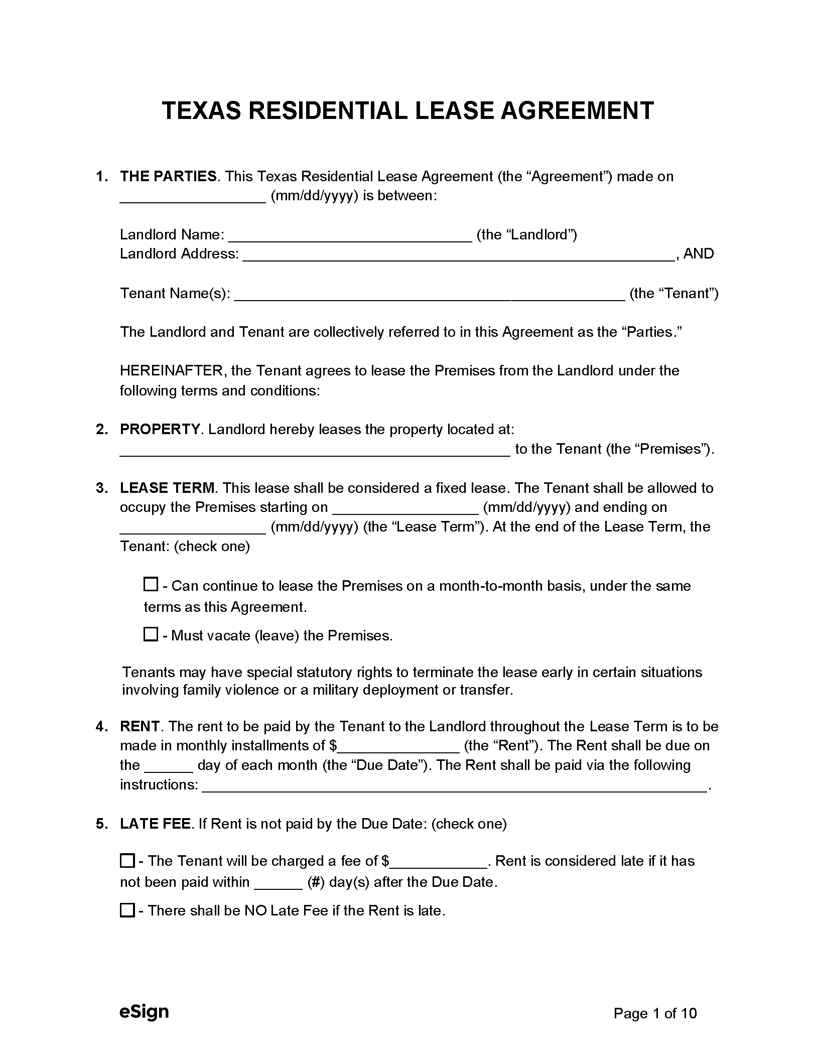 Free Texas Rental Lease Agreement Templates 8 PDF Word
