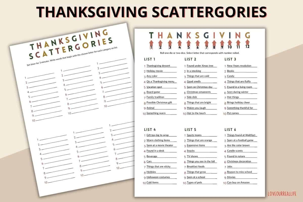 Free Printable Scattergories Answer Sheets