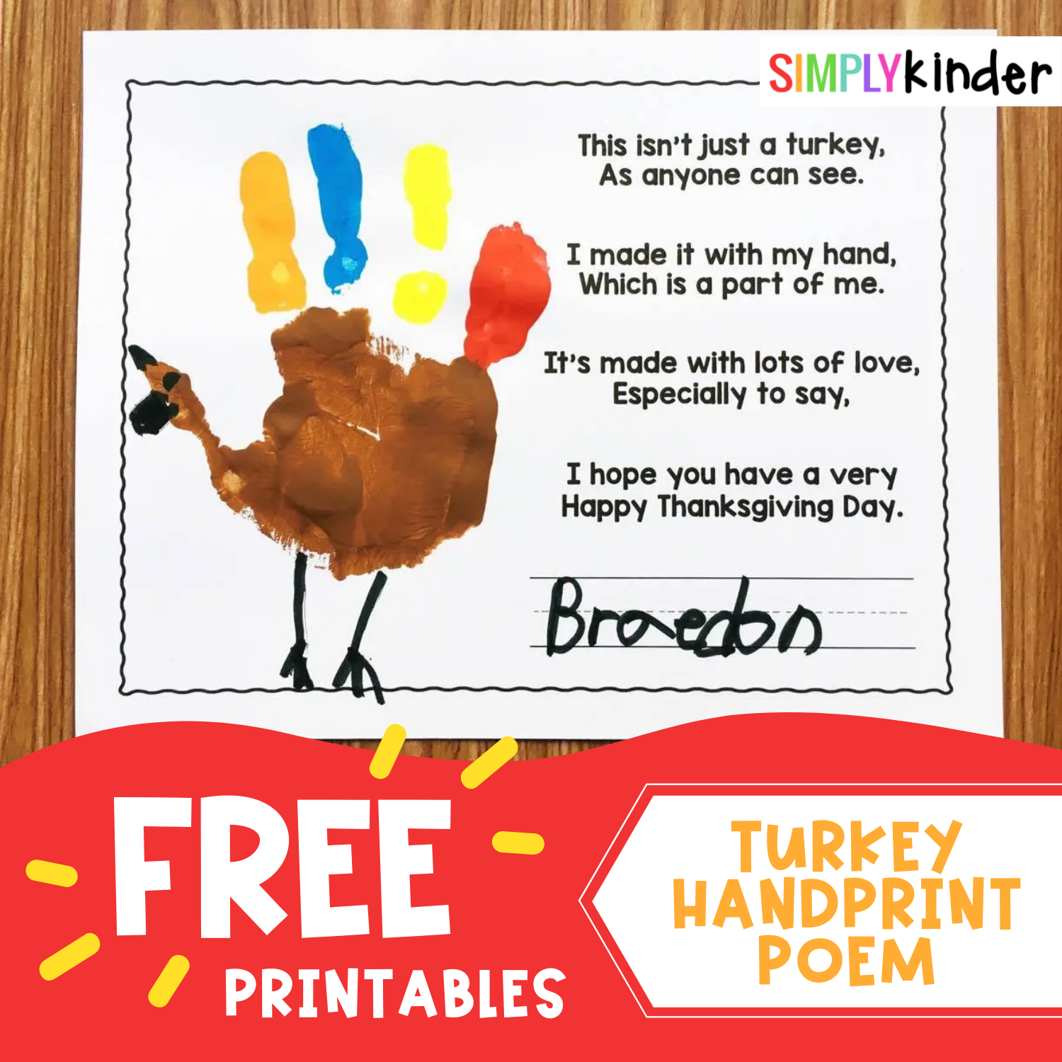 Free Turkey Handprint Poem Simply Kinder