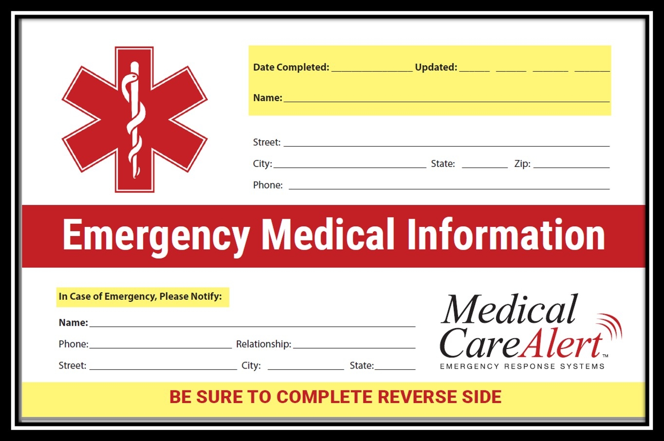 Free Printable Emergency Medical Card